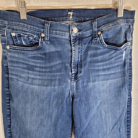 READ 7 Seven For All Mankind Jeans Womens 32 Gwenevere Skinny Blue Denim Stretch - Picture 8 of 12